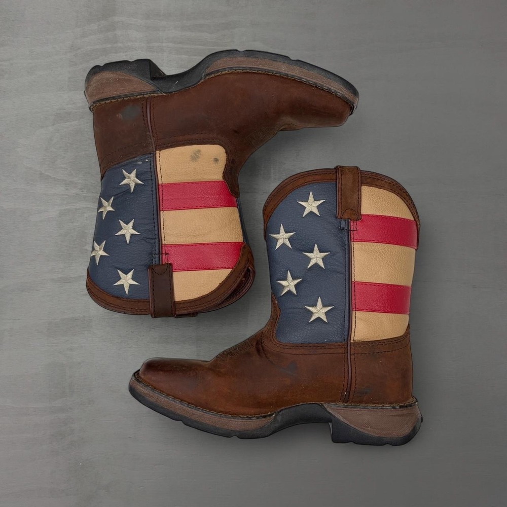 Durango Western Boots Brown American Flag Patriotic Kids 3M